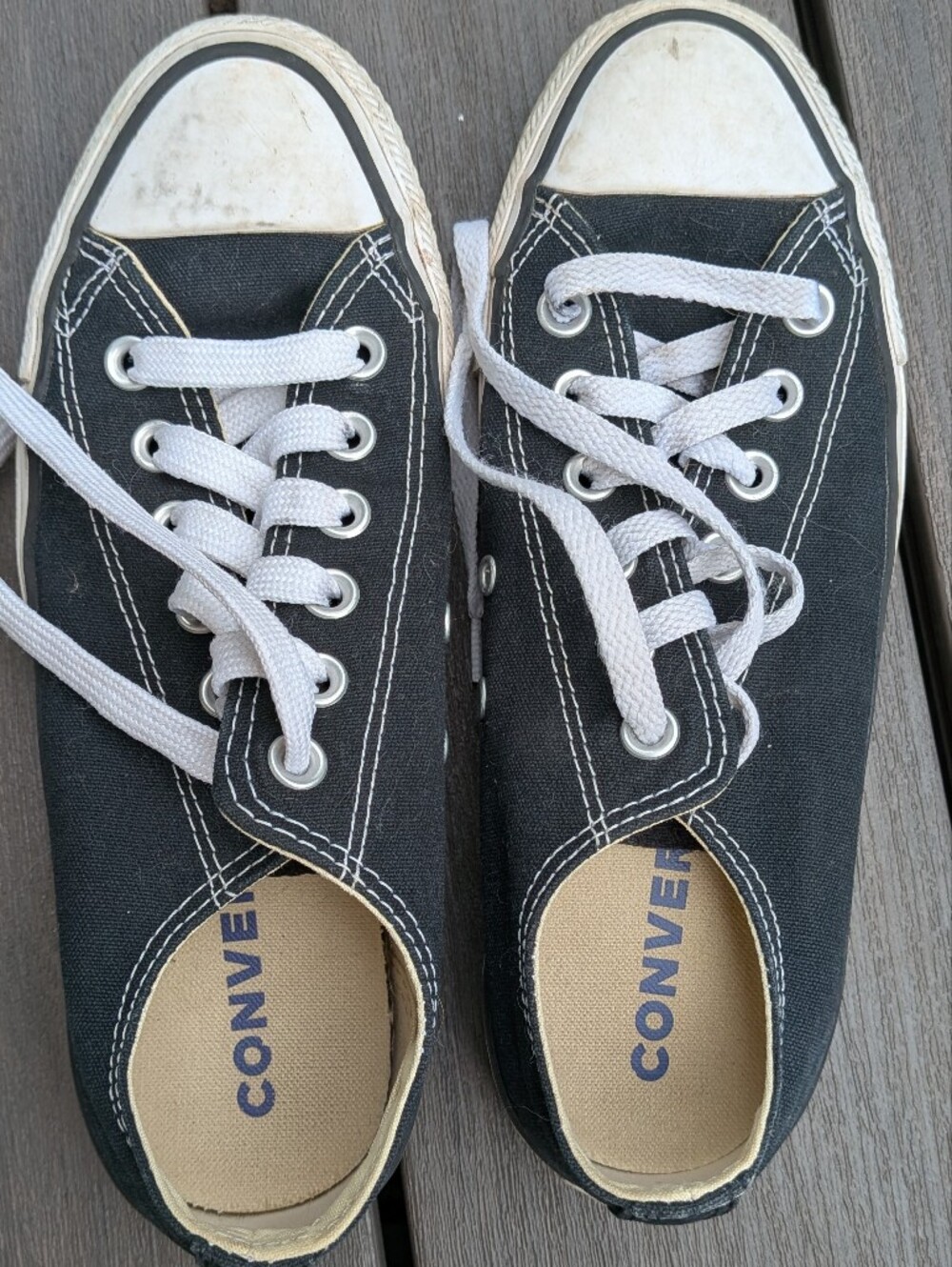 Converse Black Canvas Low Top Sneakers with White Laces - Picture 2 of 8